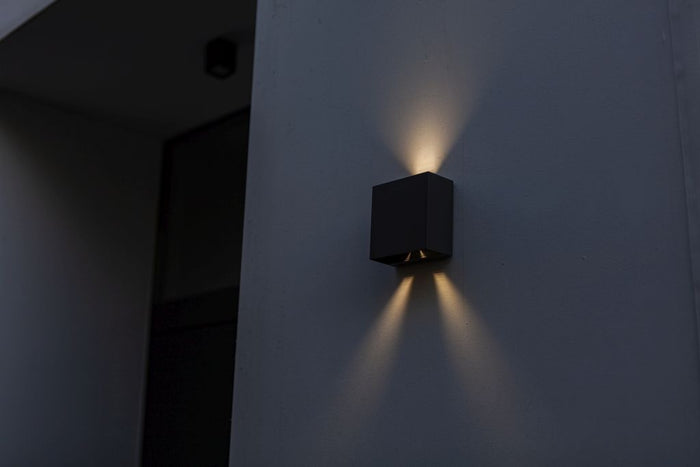 Lutec 5104003012 gemini beams ip54 integrated led wall light in matt black 400 lumen 3000k
