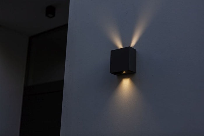 Lutec 5104003012 gemini beams ip54 integrated led wall light in matt black 400 lumen 3000k
