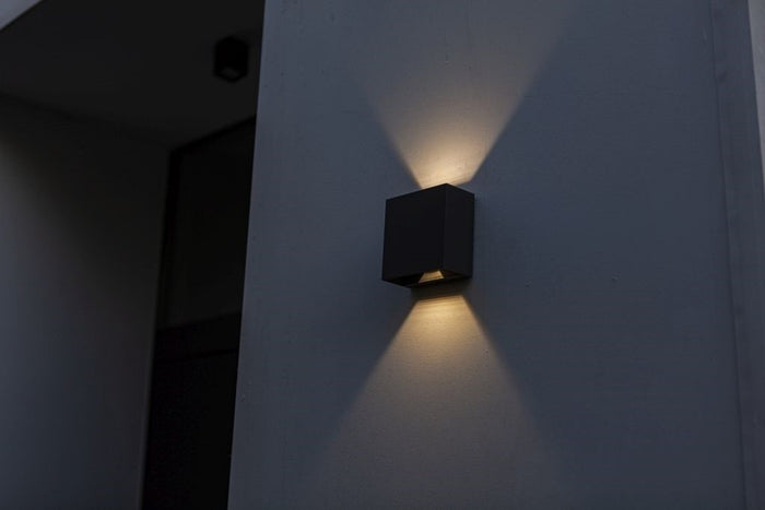 Lutec 5104003012 gemini beams ip54 integrated led wall light in matt black 400 lumen 3000k