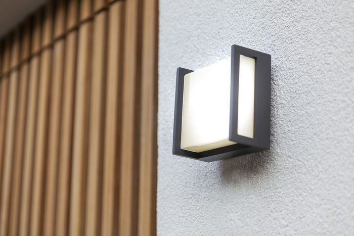 Lutec 5195401118 qubo ip54 integrated led wall light in dark grey 650 lumen 3000k