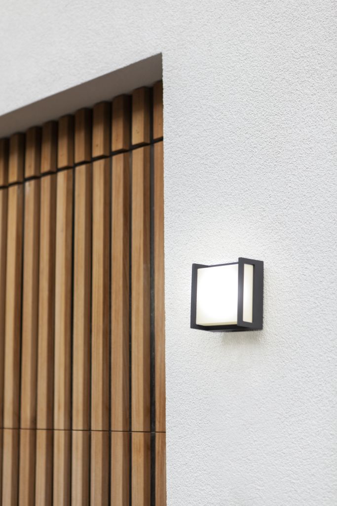 Lutec 5195401118 qubo ip54 integrated led wall light in dark grey 650 lumen 3000k