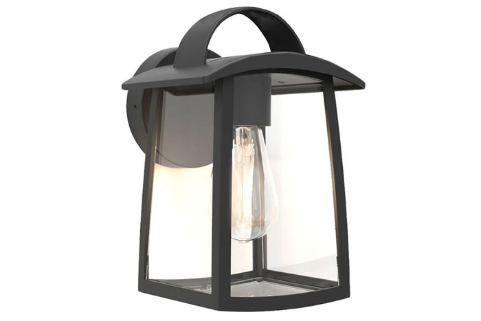 Lutec 5273603012 kelsey ip44 e27 wall light in black with clear glass