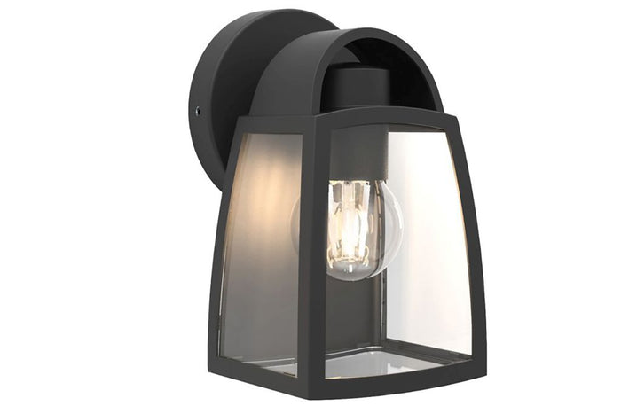 Lutec 5273702012 kelsey ip44 e27 wall light in black with clear glass