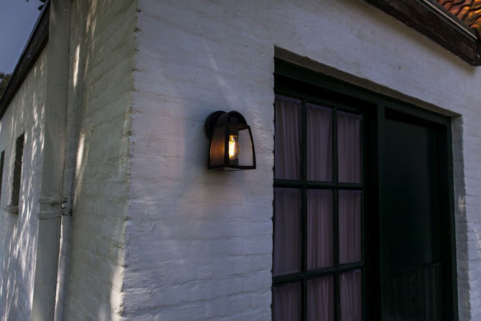 Lutec 5273702012 kelsey ip44 e27 wall light in black with clear glass