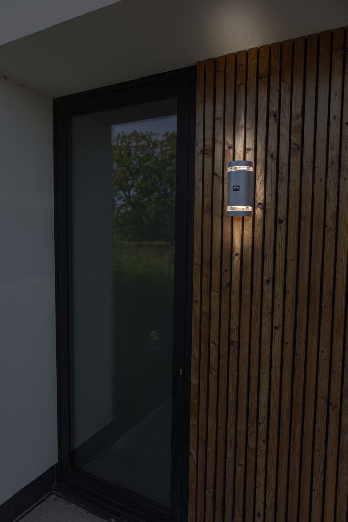 Lutec 5604014118 focus pir ip44 2x gu10 up & down wall light in dark grey