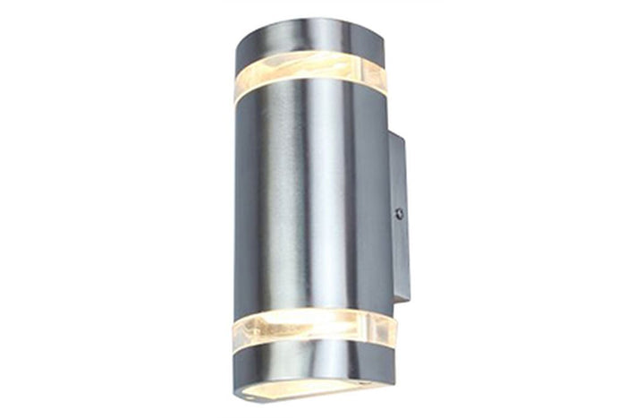 Lutec 5604021001 focus ip44 2x gu10 wall light in stainless steel