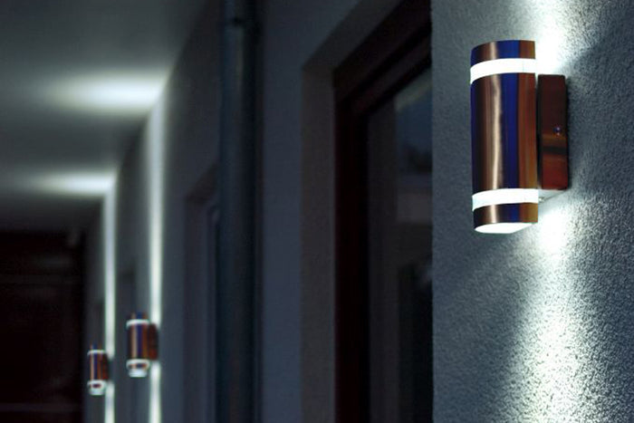 Lutec 5604021001 focus ip44 2x gu10 wall light in stainless steel
