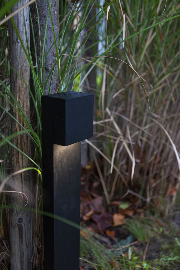 Lutec 7104002012 gemini xf ip54 integrated led bollard light in matt black 800 lumen 3000k