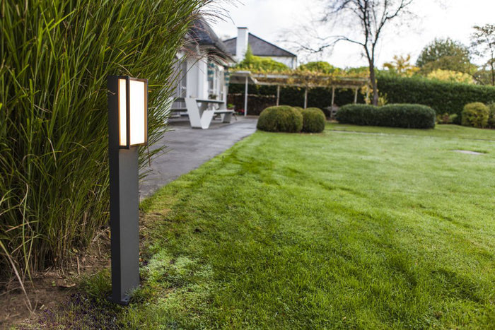 Lutec 7193001118 qubo ip54 integrated led bollard light in dark grey 1100 lumen 3000k