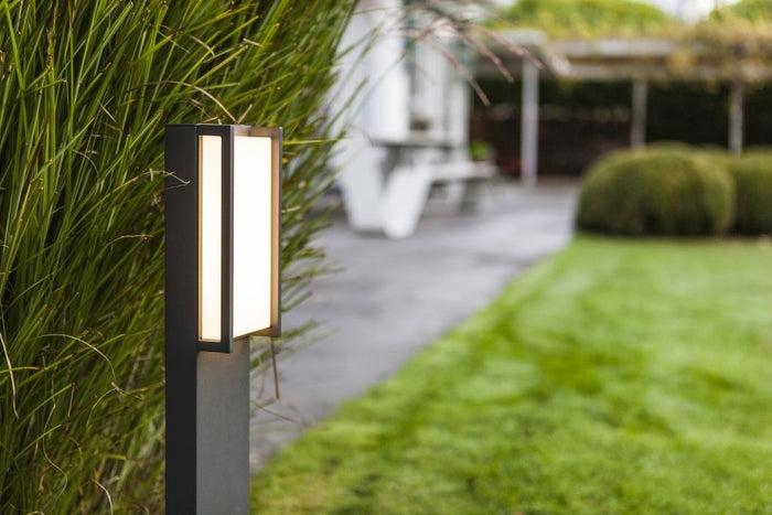 Lutec 7193001118 qubo ip54 integrated led bollard light in dark grey 1100 lumen 3000k