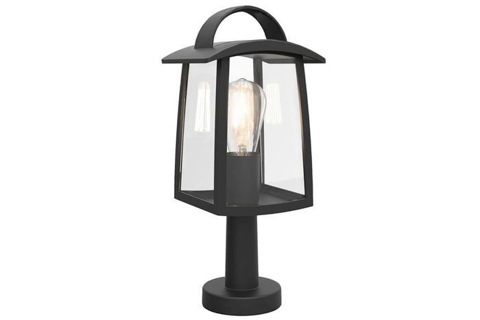 Lutec 7273604012 kelsey ip44 e27 pedestal light in black with clear glass
