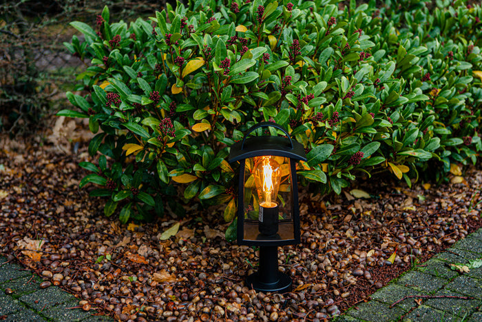 Lutec 7273604012 kelsey ip44 e27 pedestal light in black with clear glass