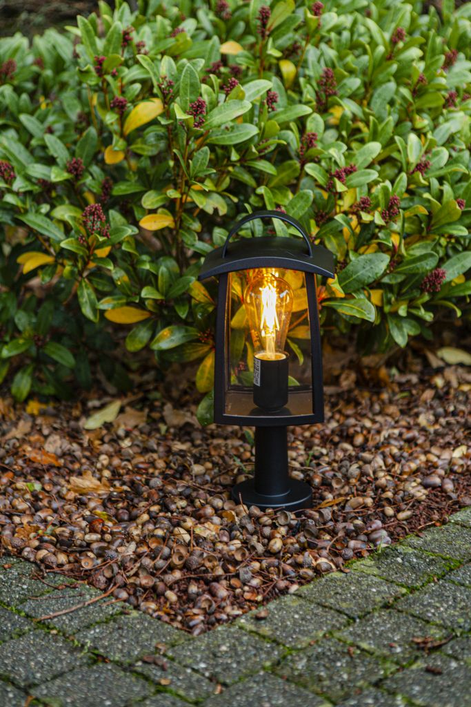 Lutec 7273604012 kelsey ip44 e27 pedestal light in black with clear glass