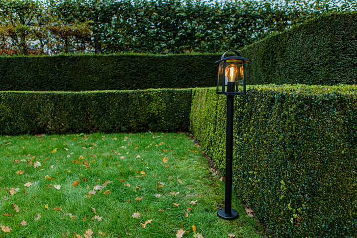 Lutec 7273605012 kelsey ip44 e27 bollard light in black with clear glass