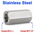 Stainless steel M10x1 female to 1/4 inch NPT female sensor adaptor fitting for conversion, MC Motoparts APS series.