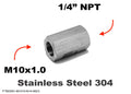 Stainless steel M10x1.0 female to 1/4 inch NPT female sensor adaptor fitting for conversion by MC Motoparts