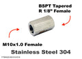 Stainless steel M10x1.0 female to BSPT tapered 1/8 inch female sensor adaptor fitting for conversion applications