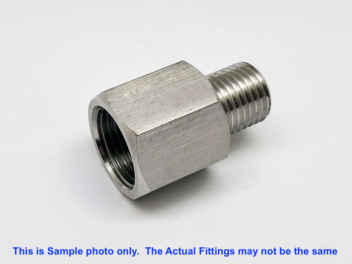 Stainless steel M10x1.5 female to M10x1.25 male sensor adaptor fitting for automotive conversions by MC Motoparts