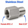 Stainless steel M12x1 female to BSP G 3/8 inch male sensor adaptor fitting for conversion, MC Motoparts APS adaptor fitting.