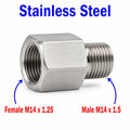 Stainless steel M14x1.25 female to M14x1.5 male sensor adaptor fitting, MC Motoparts APS conversion fitting, durable metal construction