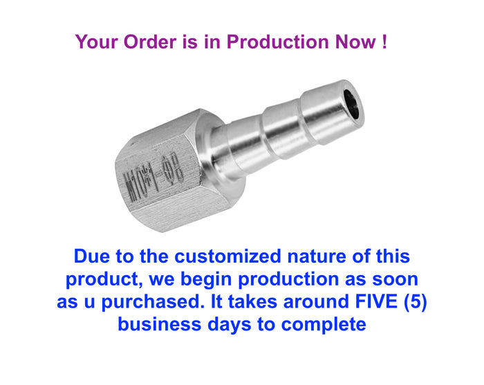 Stainless steel M14x1.5 female to 12mm barb hose connector adaptor fitting from MC Motoparts.