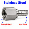 M14x1.5 female to 4mm OD barb stainless steel sensor adaptor fitting by MC Motoparts for conversion and plumbing applications.