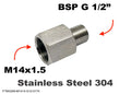 Stainless steel M14x1.5 female to BSP G 1/2 inch male sensor adaptor fitting for conversion by MC Motoparts