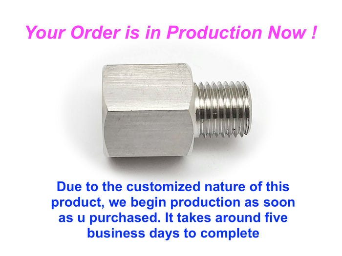 Stainless steel M14x1.5 female to BSPT tapered 1/2 inch male sensor adaptor fitting for hydraulic or fluid connections.
