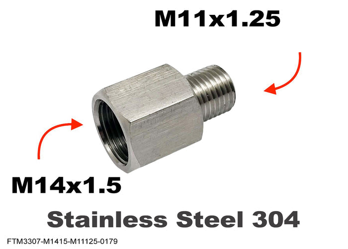 Stainless steel M14x1.5 female to M11x1.25 male sensor adaptor fitting for motorcycle conversion by MC Motoparts