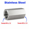 Stainless steel M14x1.5 female to M12x1.5 female sensor adaptor fitting for conversion, by MC Motoparts.