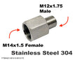 M14x1.5 female to M12x1.75 male stainless sensor adaptor fitting for automotive conversion by MC Motoparts