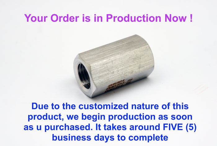 Stainless M18x1.5 female to M16x1.5 female sensor adaptor fitting for motorcycle conversions, silver metal finish, MC Motoparts.