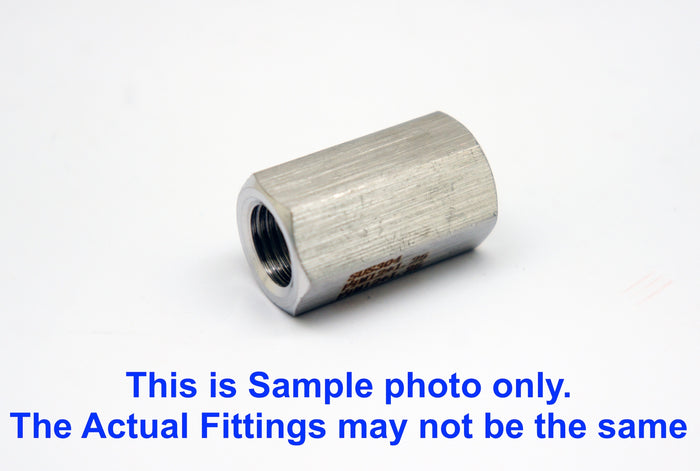 Stainless steel MC Motoparts M18x1.5 female to M16x1.5 female sensor adaptor fitting for conversion, showing detailed threading.