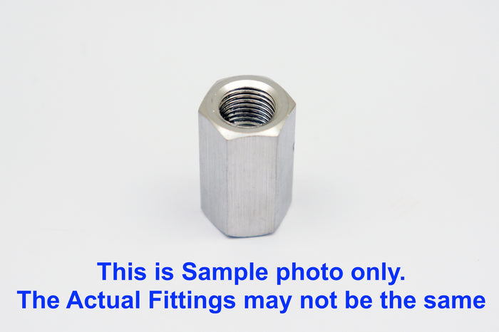 Stainless steel M18x1.5 female to M16x1.5 female sensor adaptor fitting for motorcycle or automotive use.