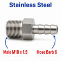 Stainless steel M18x1.5 male to 6mm barb sensor adaptor fitting for conversion, MC Motoparts APS adaptor fitting.