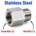 Stainless steel M20x2.5 female to M20x1.5 male sensor adaptor fitting, APS conversion fitting for MC Motoparts.