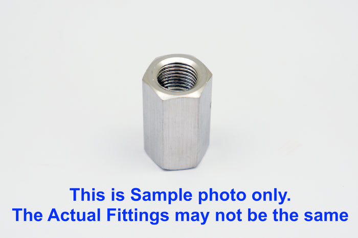 Stainless steel M22x1.5 female to BSP G 1/4 inch female sensor adaptor fitting for conversion, shown in close-up detail.