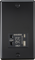 MLA Knightsbridge CL8909MB 230V Shaver Socket with Dual USB A+C [5V DC 2.4A shared] - Matt Black