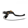 Moto-Tron lightweight racing folding clutch lever for Aprilia Tuono V4 1100RR Factory motorcycle, black metal construction.