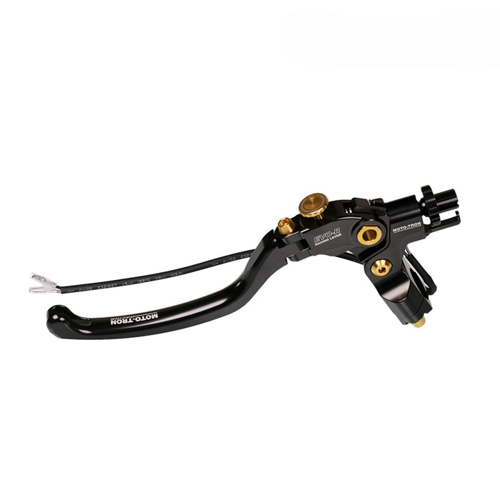 Moto-Tron lightweight racing folding clutch lever for Yamaha MT09, FZ6, XSR700, YZF R6, and R7 motorcycles.