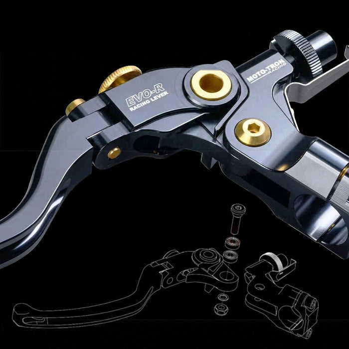 Moto-Tron lightweight racing clutch lever for Yamaha MT09, FZ6, XSR700, YZF R6, and R7 motorcycles, close-up detail image