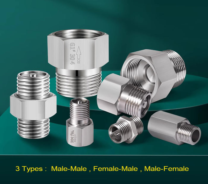 Stainless steel one way valve adaptor fitting with BSP 1 inch male to female connection for conversion applications.