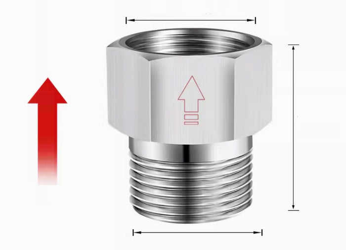 Stainless steel One Way Valve BSP 3/4 inch male to female adaptor fitting, used for fluid or air flow control.