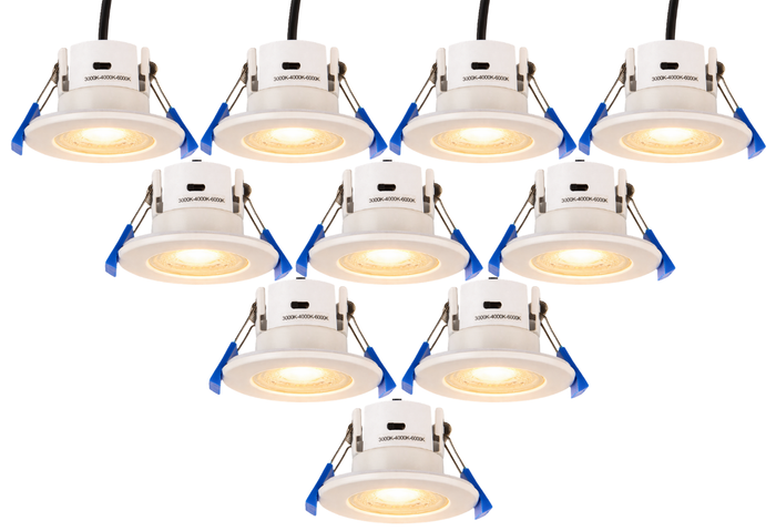 PACK OF 10 - Saxby 113639 ShieldECO Waterproof (IP65), Fire Rated, Colour Changing (CCT), Dimmable LED Downlight