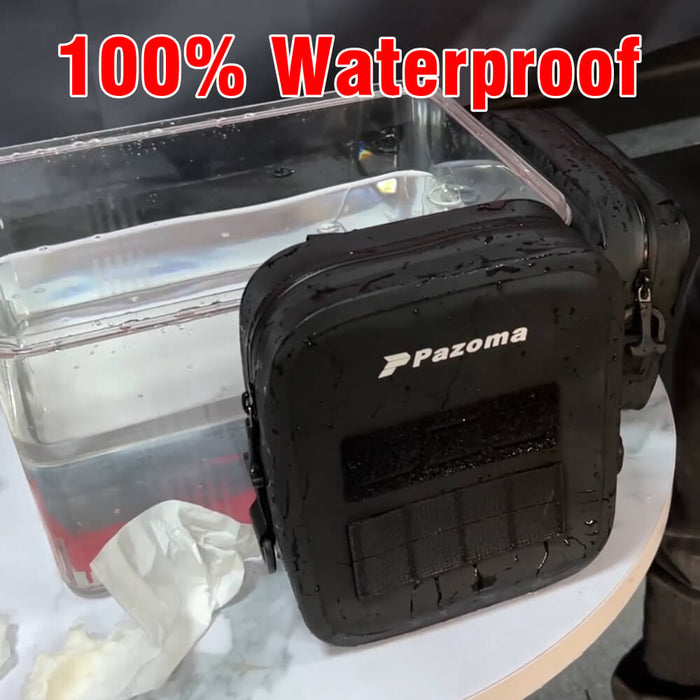 Pazoma waterproof motorcycle handlebar bag with tactical design, fits Harley Softail, Dyna, Sportster models, mounted on handlebars.
