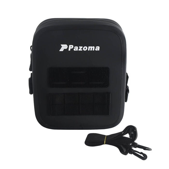 Pazoma waterproof motorcycle handlebar bag with tactical design for Harley Softail, Dyna, and Sportster models, mounted on handlebars.
