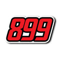 Set of three personalized MX dirt bike racing number stickers with black background and white numbers from StickerBao.
