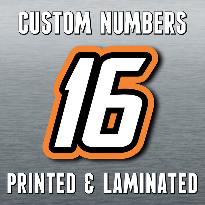 Set of three personalized MX dirt bike racing number stickers in white and black with N32 from StickerBao.