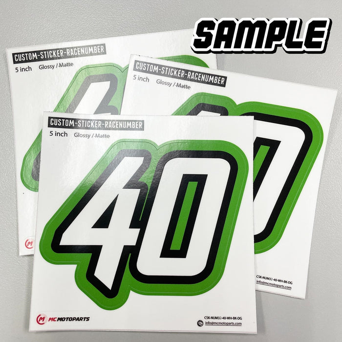 Three personalized MX dirt bike racing number stickers with N32 design in black and white, perfect for motorcycle racing customization.