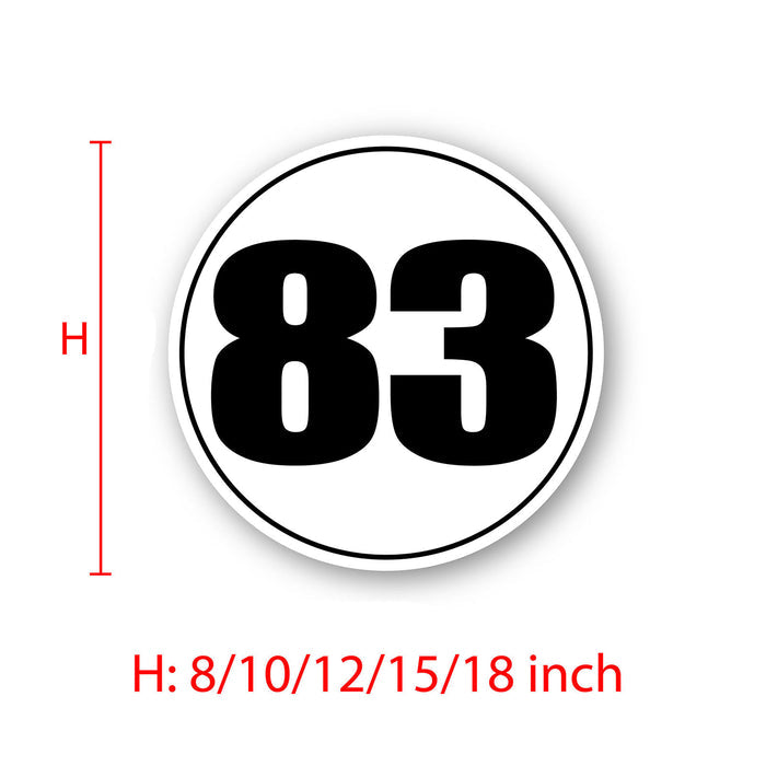 Two personalized race car sticker decals with circle numbers and thin outline, designed for custom car decoration.